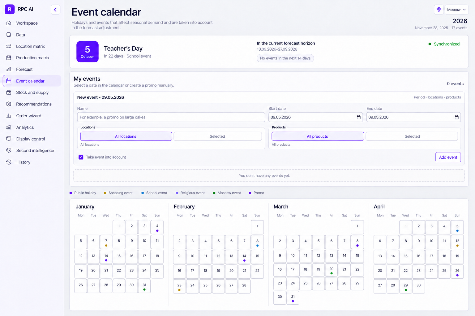 Events in your demand calendar.